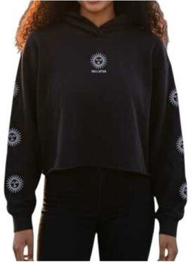 Hollister Black Cropped Sun Graphic Hoodie